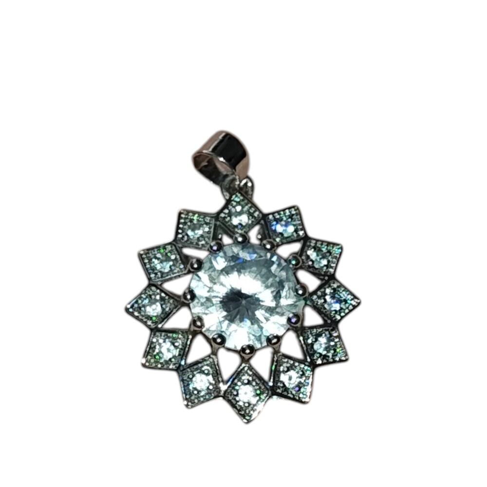 Sterling Silver 925 And Cubic Zirconia Pendent Size Of A Dime